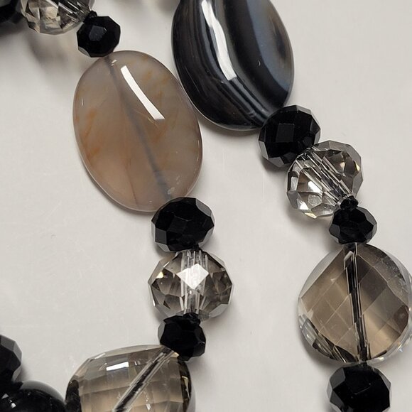 Multistrand Black Beaded Necklace Shiny Grey and Black Beaded Necklace - Picture 8 of 11